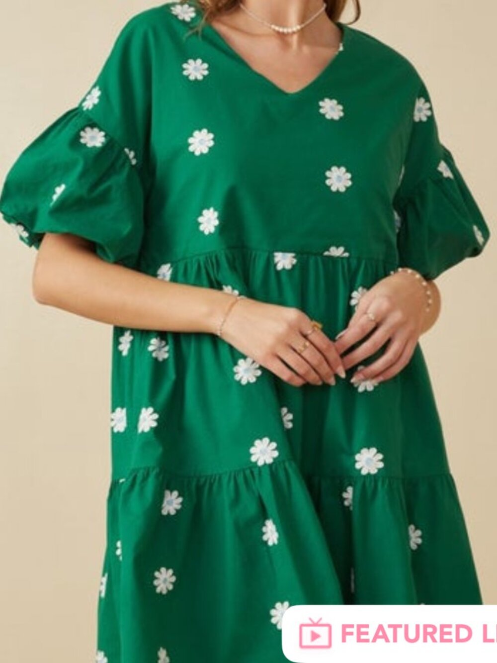Hayden - Floral Embroidered Puff Sleeve Midi Dress - Green - 1X - Picture 8 of 8